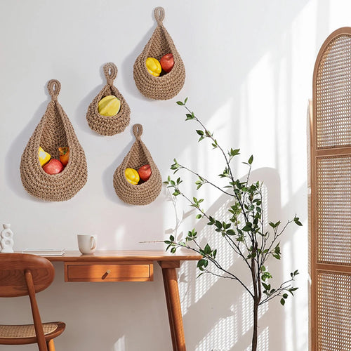 panier de rangement en coton tissé forme goutte pour fruits et légumes - vue 4 sur 9