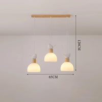 lustre led suspendu en bois avec abat-jour en verre blanc