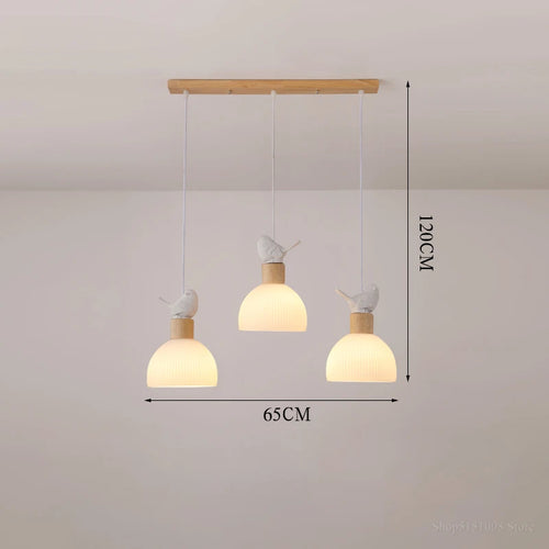 lustre led suspendu en bois avec abat-jour en verre blanc