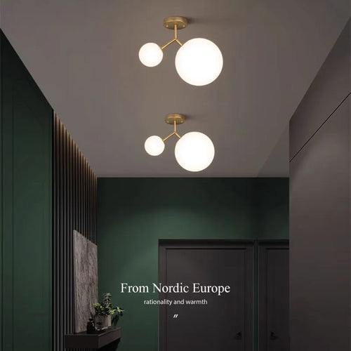 Boule de verre nordique LED plafonnier lampes pour allée couloir balcon couloir chambre horloge décoration de la maison éclairage intérieur - vue 2 sur 10