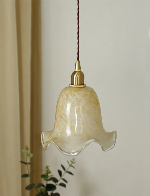 suspension à led fleurs européennes en laiton et verre rétro minimaliste - vue 2 sur 7