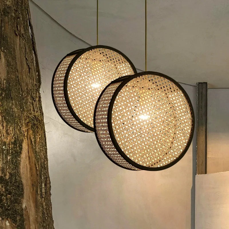 2024 Japanese style Quiet Wind Restaurant Bar, Restaurant Island, Homestay Bedhead Vine Weaving Art Pendant Light - vue 3 sur 9