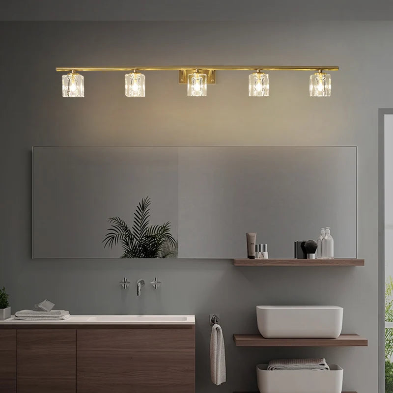 Led personnalité mode tout cuivre cristal miroir phare moderne Simple Anti-buée salle miroir phare - vue 2 sur 15