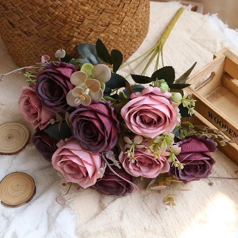 bouquet de roses artificielles en soie pour décoration intérieure - vue 8 sur 13