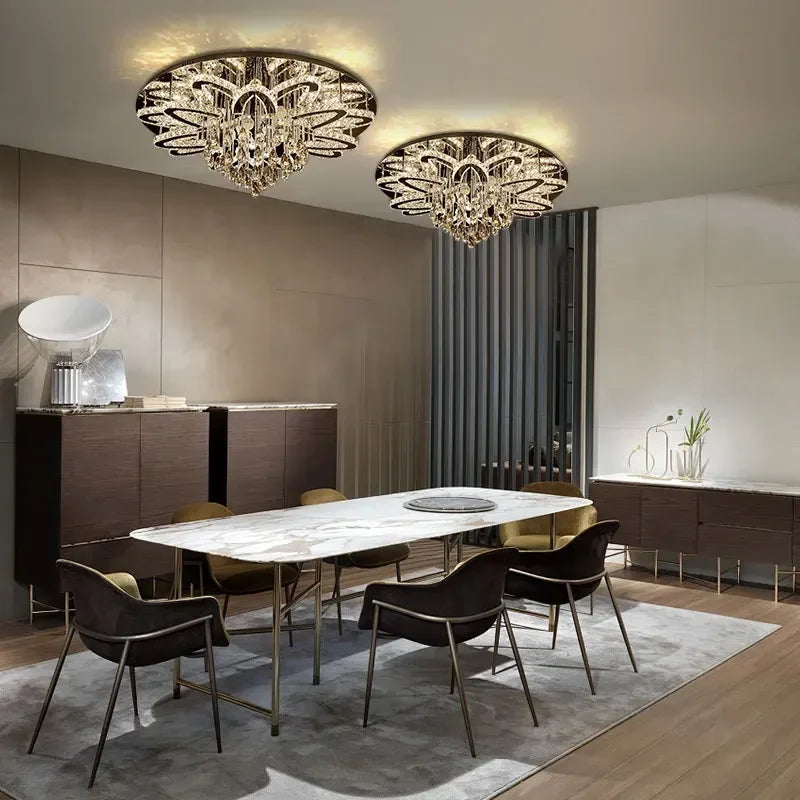 plafonnier led moderne en cristal et acier inoxydable design élégant pour intérieur - vue 5 sur 7