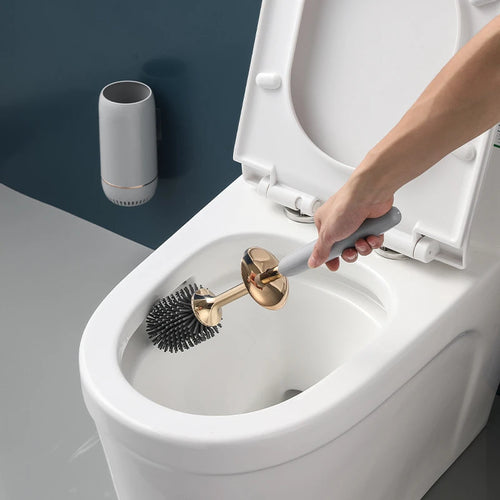 brosse de toilette murale sans perforation en silicone avec manche long - vue 5 sur 9