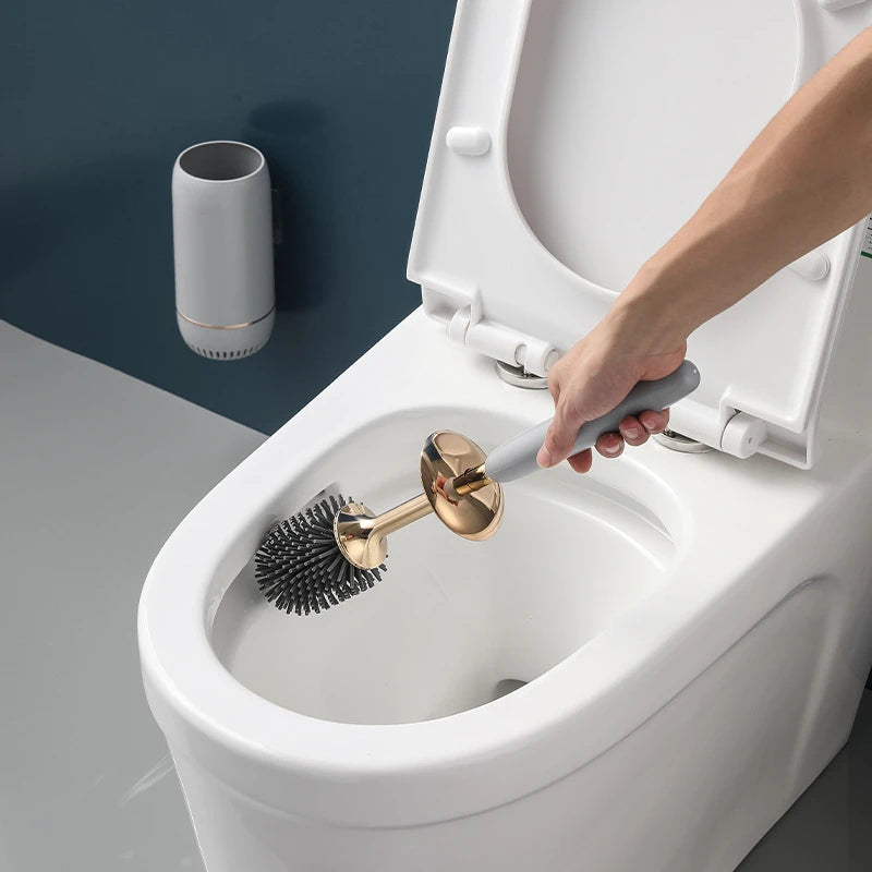 brosse de toilette murale sans perforation en silicone avec manche long - vue 4 sur 9