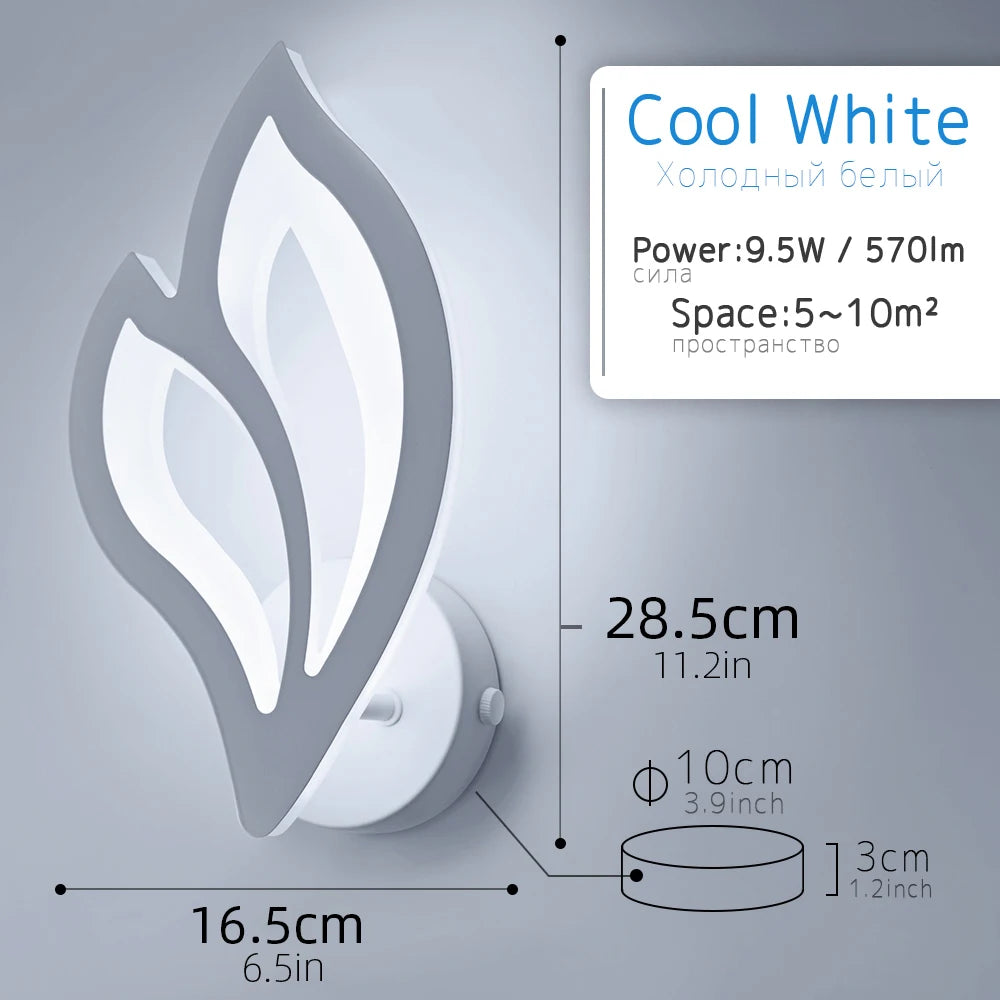 applique murale led moderne en forme de feuille pour éclairage intérieur