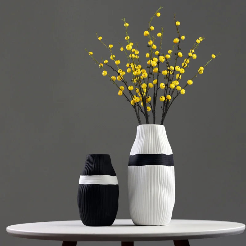 vase en céramique à rayures pour fleurs séchées décoratif - vue 3 sur 11