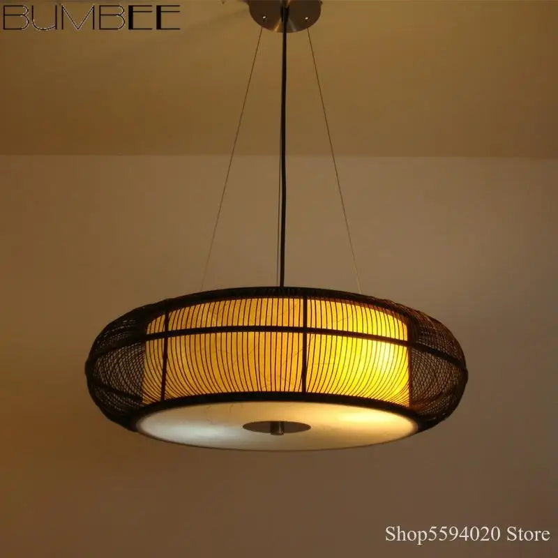 lustre en bambou fait main style moderne et élégant - vue 5 sur 10