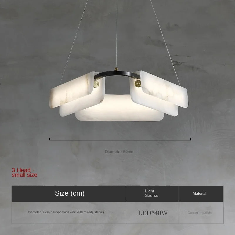 lustre en marbre naturel pur et cuivre design lumineux moderne - vue 10 sur 11