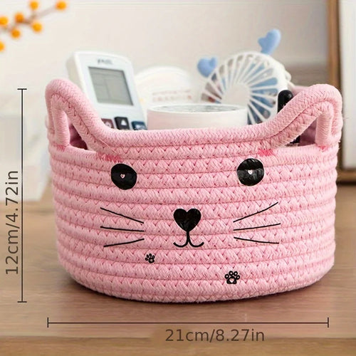 panier de rangement en coton tissé visage de chat adorable - vue 7 sur 11