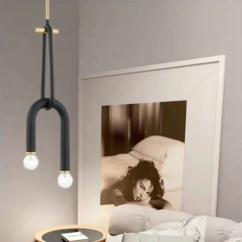 lustre créatif à 2 ampoules hauteur réglable en métal - vue 2 sur 8