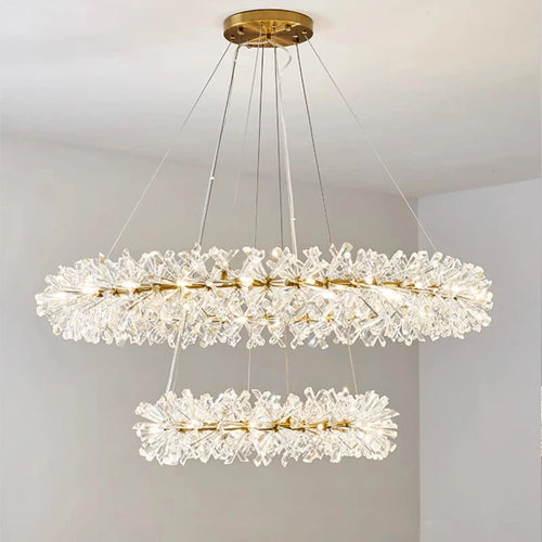 lustre moderne de luxe en cristal rond suspendu - vue 2 sur 10