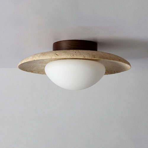 plafonnier wabi sabi en travertin forme de disque pour intérieur et extérieur - vue 3 sur 6