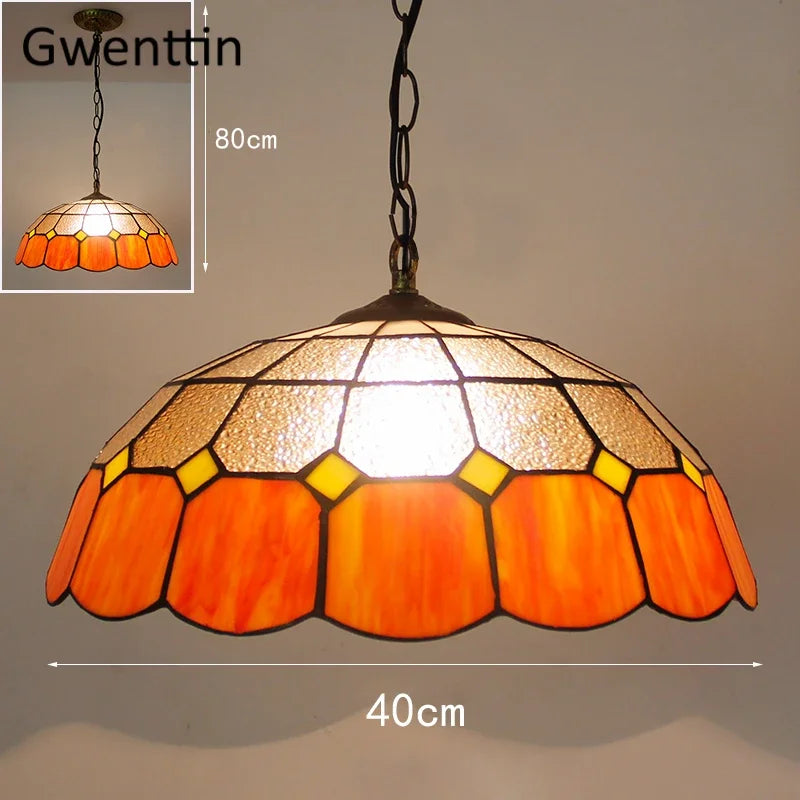suspension en verre teinté style tiffany pour décoration intérieure - vue 9 sur 26