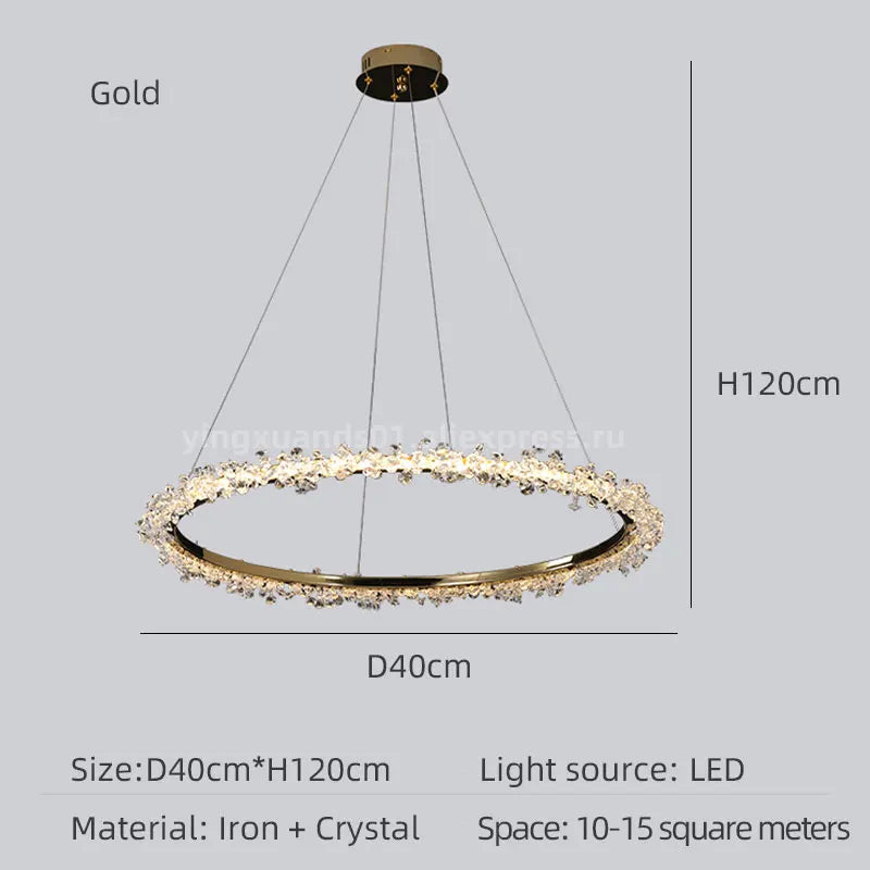 lustre en cristal de luxe avec anneau doré lumineux et élégant - vue 14 sur 18