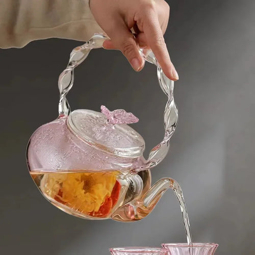 Théière verre borosilicate poignée articulée fonction papillon - vue 2 sur 6