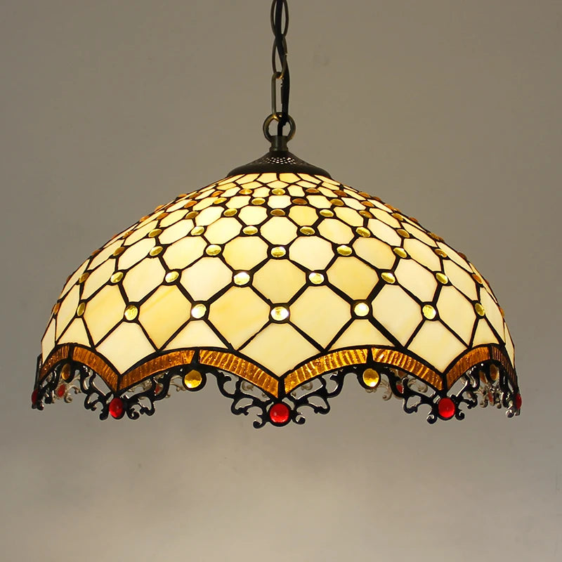 Rétro Tiffany Suspension Lumières suspension lustre salon baroque perle design Vitrail luxe 16 "mer bleu marron L - vue 9 sur 9