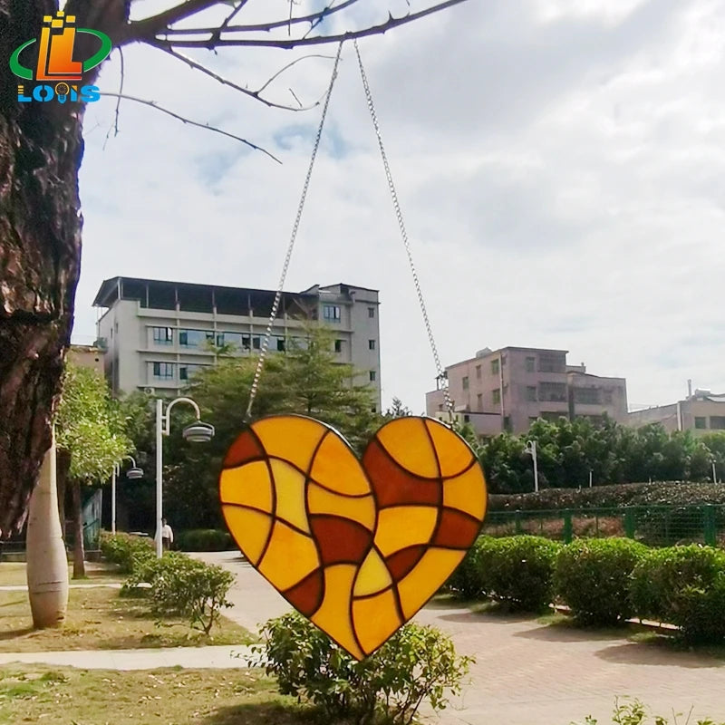 vitrail rond lotus décoratif en forme de coeur poisson tropical - vue 9 sur 11