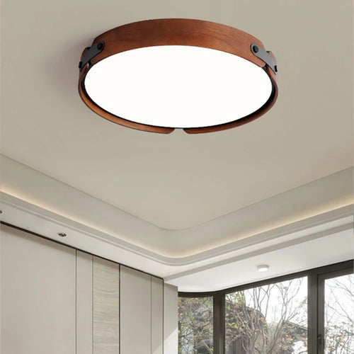 plafonnier en bois avec cuir artificiel et 3 ronds interchangeables créatif