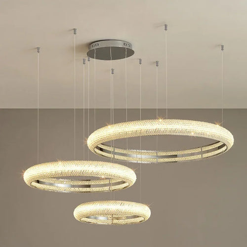lustre moderne en chrome et cristal pour décoration intérieure - vue 7 sur 12