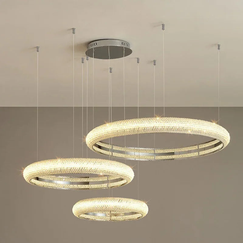lustre moderne en chrome et cristal pour décoration intérieure - vue 6 sur 12