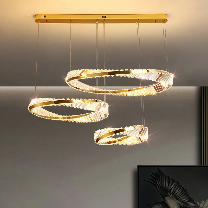 suspension led doré design moderne avec cristal élégant - vue 4 sur 14
