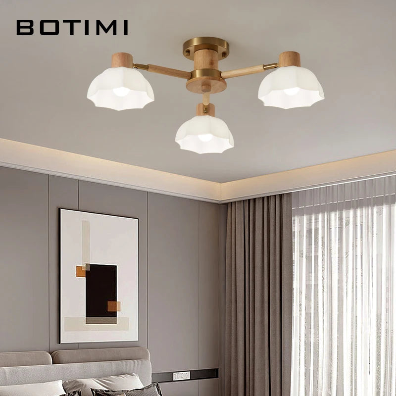 Plafonniers nordiques en bois de caoutchouc avec lampadaires en verre pour salon moderne blanc chaud lumière froide Lustres chambre lampara - vue 5 sur 12