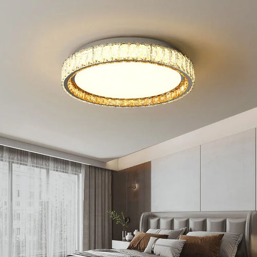 Plafonnier anneau lumineux en or avec cristaux luxueux et led réglable - vue 5 sur 6