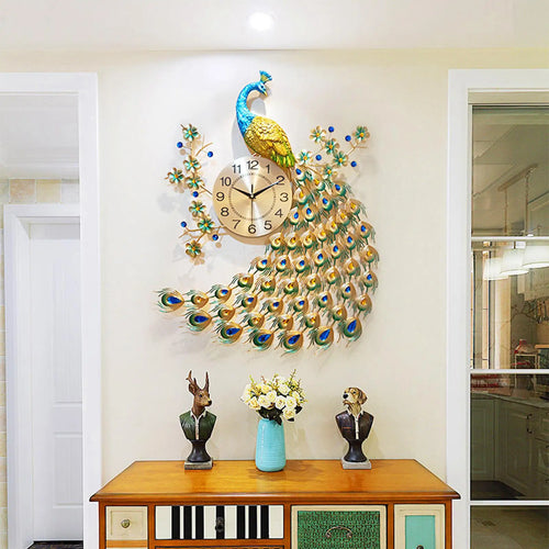 horloge murale moderne en forme de paon pour décoration intérieure - vue 4 sur 7
