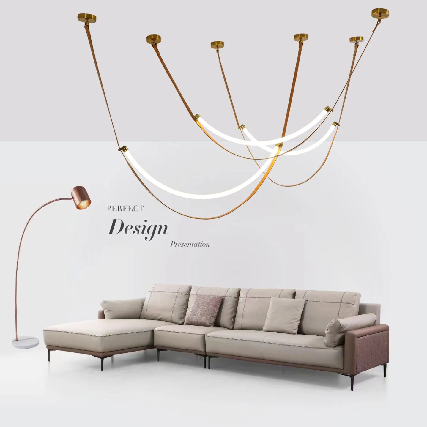 lustre design italien avec lampe à led tube - vue 4 sur 14