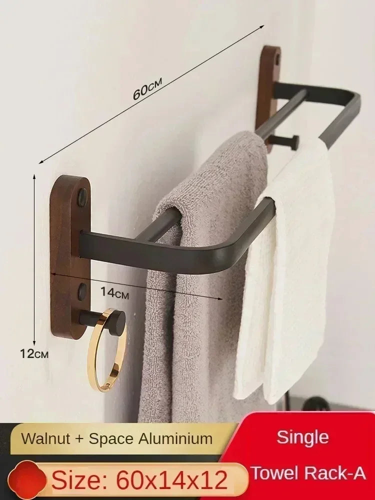 porte-serviettes en bois et aluminium organisateur mural pour accessoires de douche - vue 7 sur 16