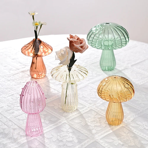 bougeoir champignon en verre pour décoration de table et vase - vue 3 sur 14