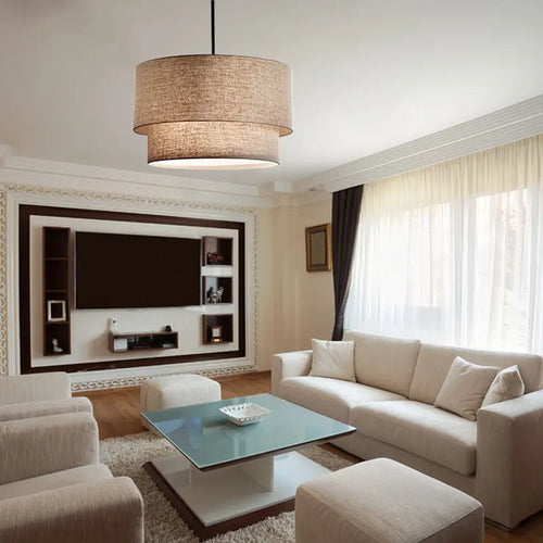 Suspension abat-jour en tissu style lin pastoral moderne - vue 5 sur 9