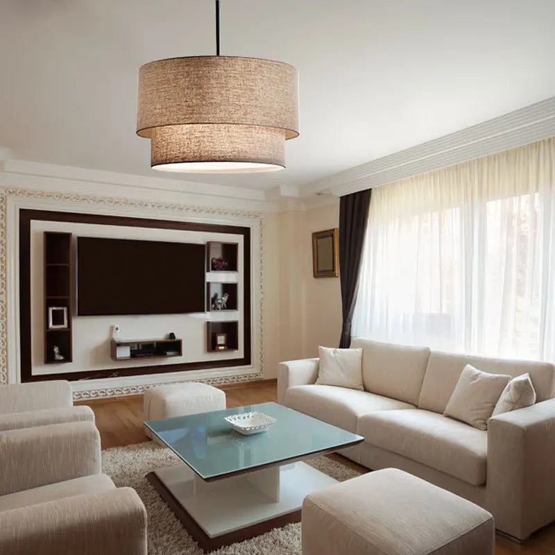 Suspension abat-jour en tissu style lin pastoral moderne - vue 4 sur 9
