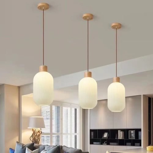 suspension en verre avec décor nordique en bois - vue 2 sur 11