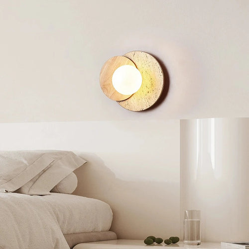Applique murale design ronde Led Style pierre couleur crème - vue 3 sur 7