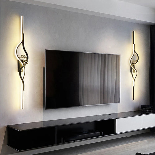 Modern Living Room Long Wall Lights with Anlter Design Gold Black TV Background Decorative Wall Lamp for Bedroom Remote Control - vue 3 sur 23