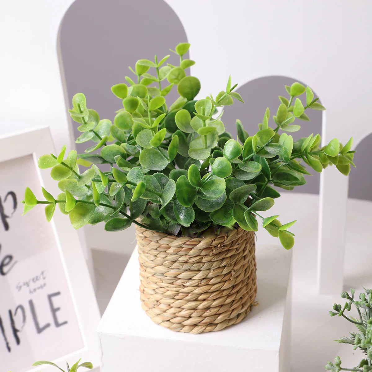 plantes artificielles fleurs eucalyptus décoratives en pot 17 cm - vue 8 sur 9