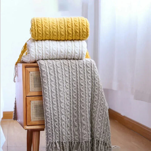 plaid bohème carreaux doux avec pompons pour salon - vue 7 sur 7