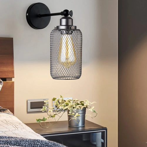 Appliques murales industrielles vent Net ombre salon chambre rétro appliques en fer forgé luminaires LED E27 - vue 5 sur 8