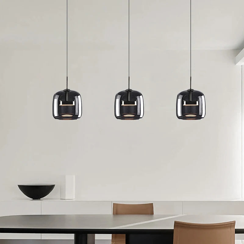 suspension moderne en verre noir pour décoration intérieure - vue 3 sur 9