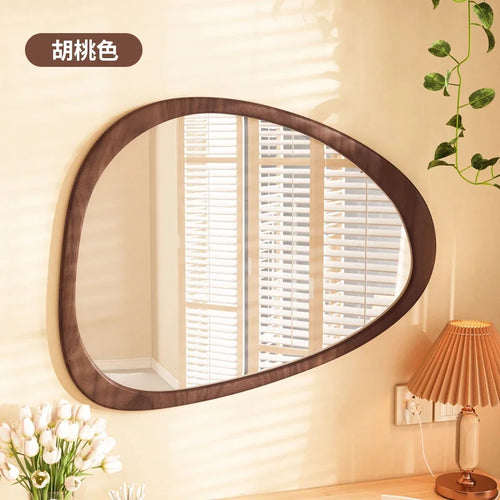 miroir mural en bois du milieu du siècle tendance réfléchissant HD - vue 8 sur 10