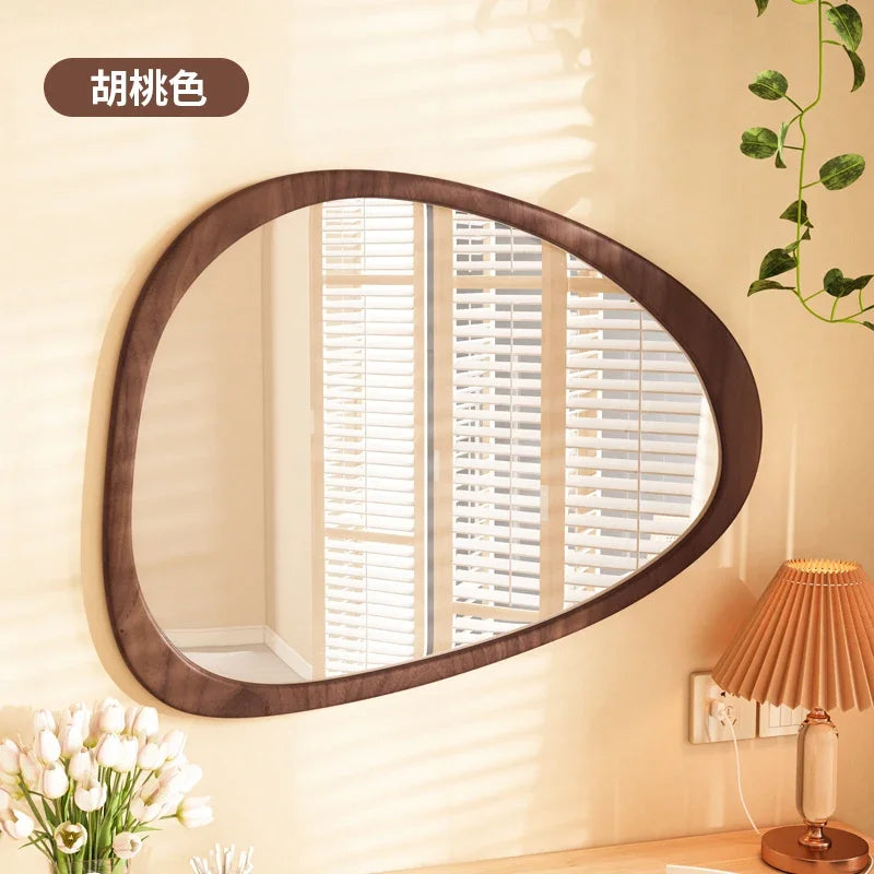 miroir mural en bois du milieu du siècle tendance réfléchissant HD - vue 7 sur 10