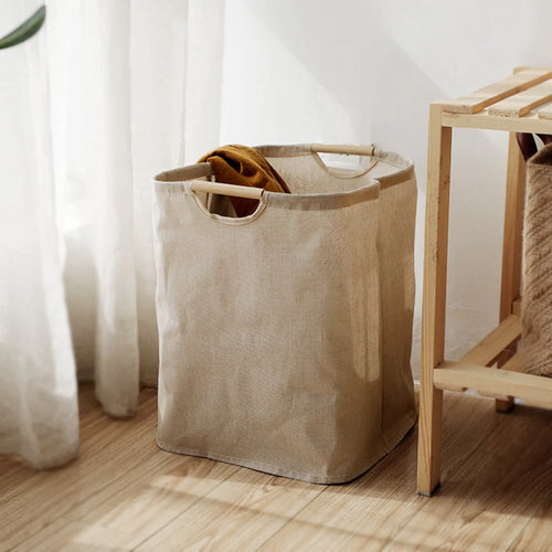 panier à linge pliable en coton et lin grande capacité étanche - vue 2 sur 7