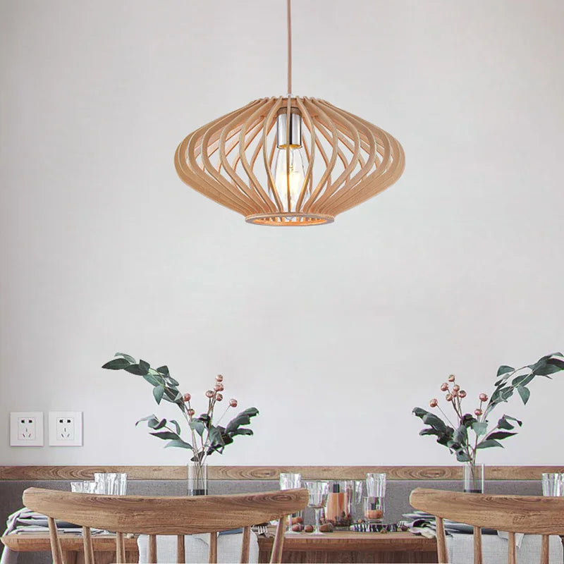suspension luminaire rétro en bois pour îlot cuisine - vue 5 sur 9