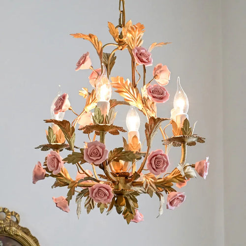 lustre led floral céramique cuivre rose déco intérieur - vue 6 sur 11
