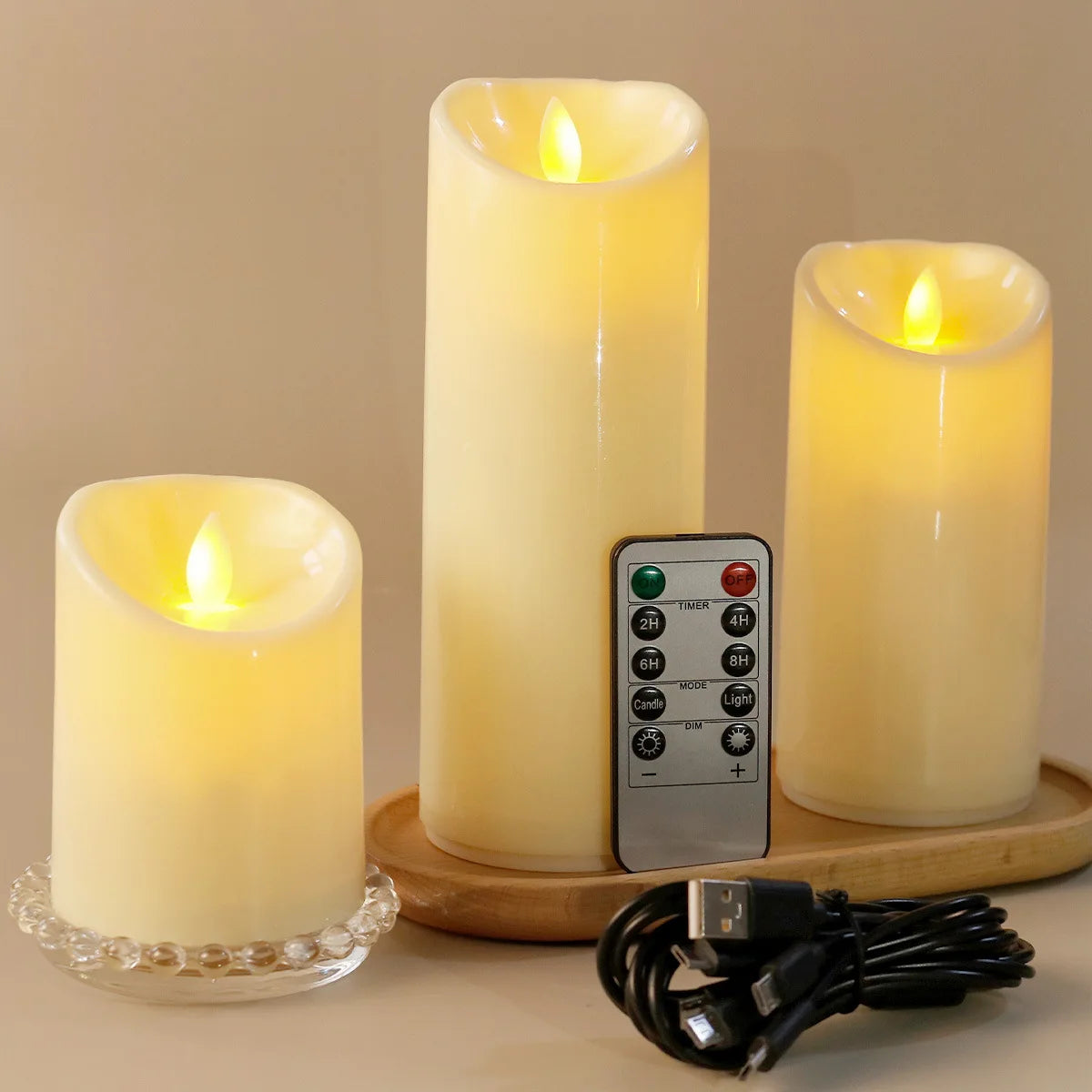 bougie pilier led rechargeable à distance avec minuterie et ambiance festive - vue 2 sur 13