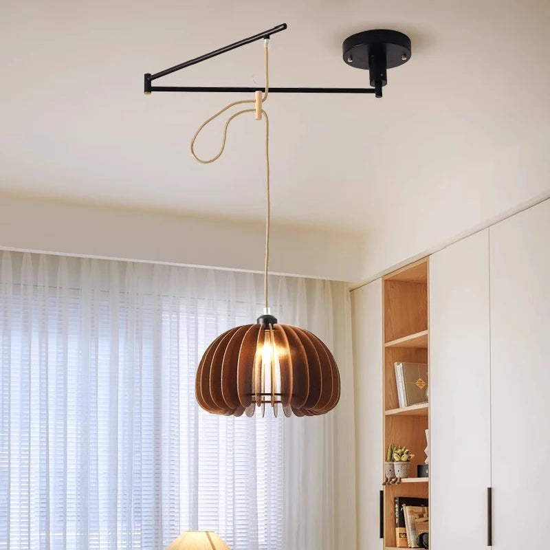 lustre en bois de noyer rétractable à bras pivotant moderne - vue 4 sur 16